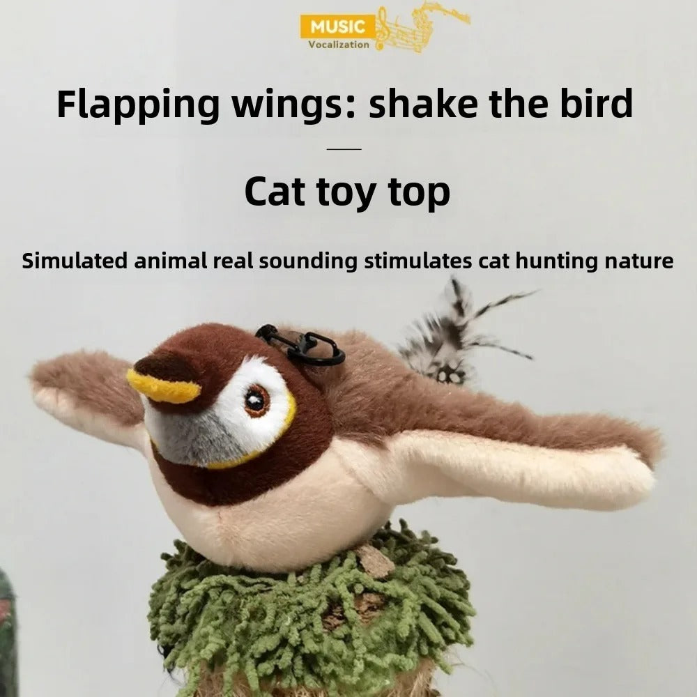 Touch Sensitive Plush Cat Toy Rechargeable Chirping Flapping Bird