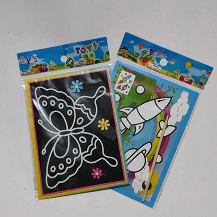 10pcs Scratch Art Paper Magic Painting Paper with Drawing Stick For Kids