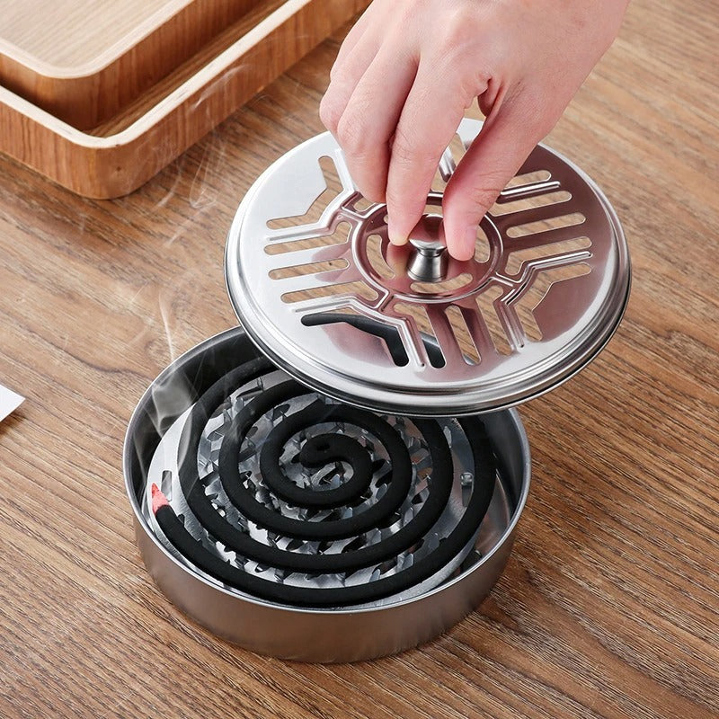 Mosquito Coils Holder Stainless Steel Mosquito Coil Box with Cover Round