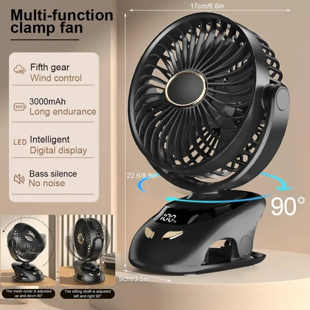 Small Desk Clip On Fan, Portable Personal USB Clip Fan For Home Office Travel Bed Stroller