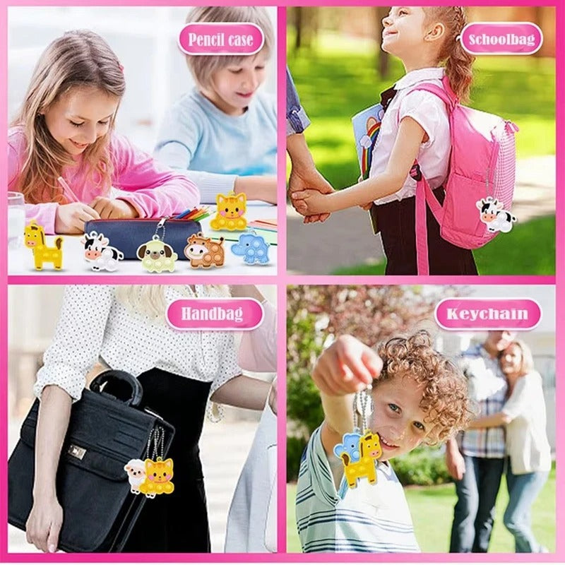 21Pcs Cartoon Animal Pop Keychain Hanging Stress Relief Toys