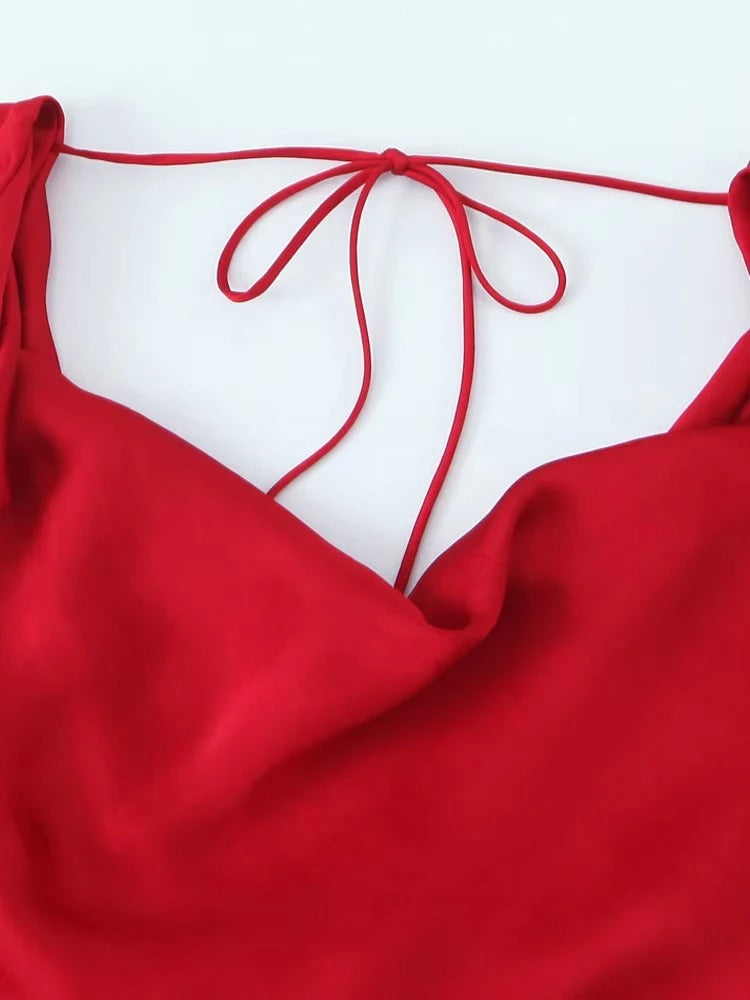 Asymmetric Long Dress for Women V-Neck Wide Strap Back