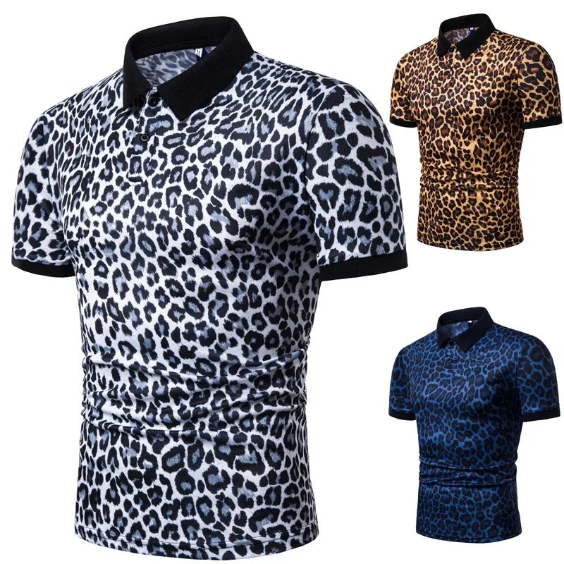 New Men's Fashion Shirt Leopard Print Short Sleeve Breathable