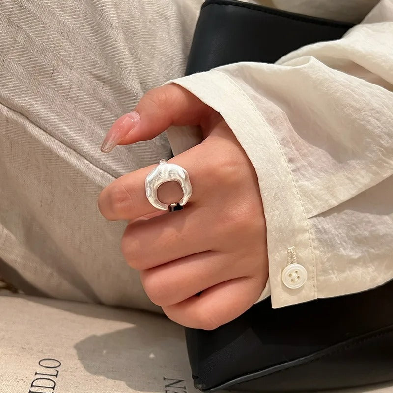Matte Frosted Crescent Moon Cuff Finger Rings For Women