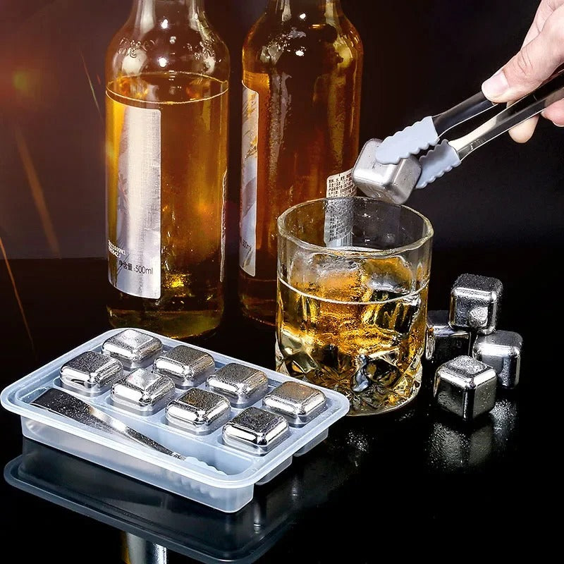4/6/8 Pcs Stainless Steel Ice Cubes Set Reusable Chilling Stones