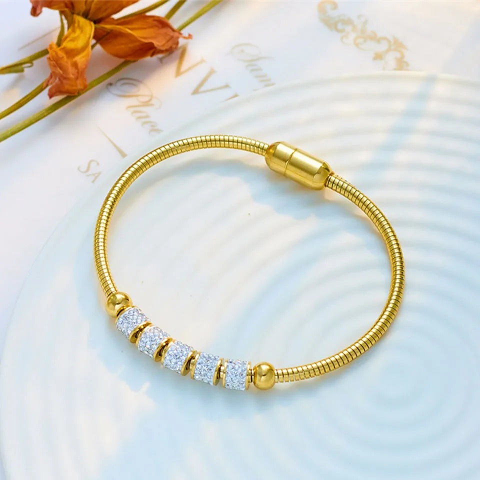 Stainless Steel Gold Color Rhinestone