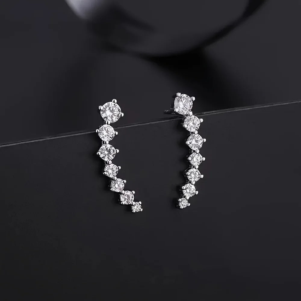 Gold Color Black White Gem 6 Rhinestone Ear Clip Earrings