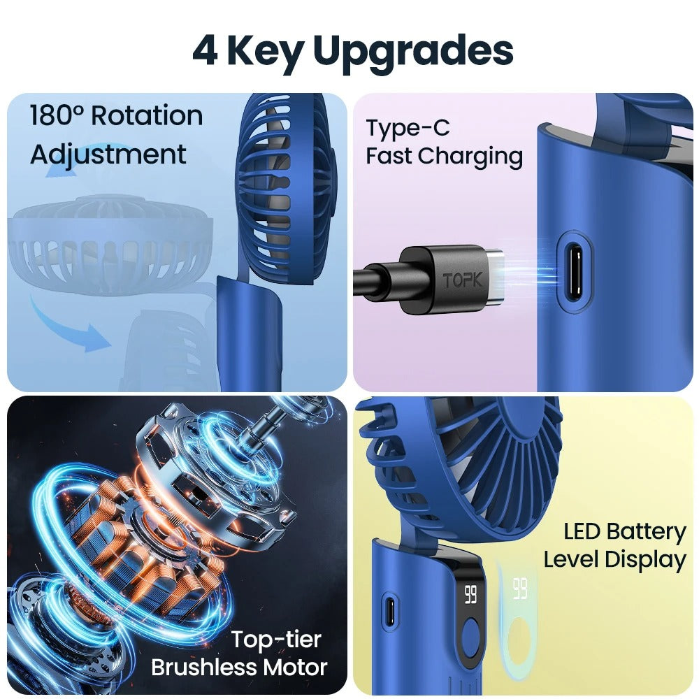 5000mAh Mini Portable Fan USB Rechargeable Hand Held Fan,Small Pocket Fan 3 Speeds