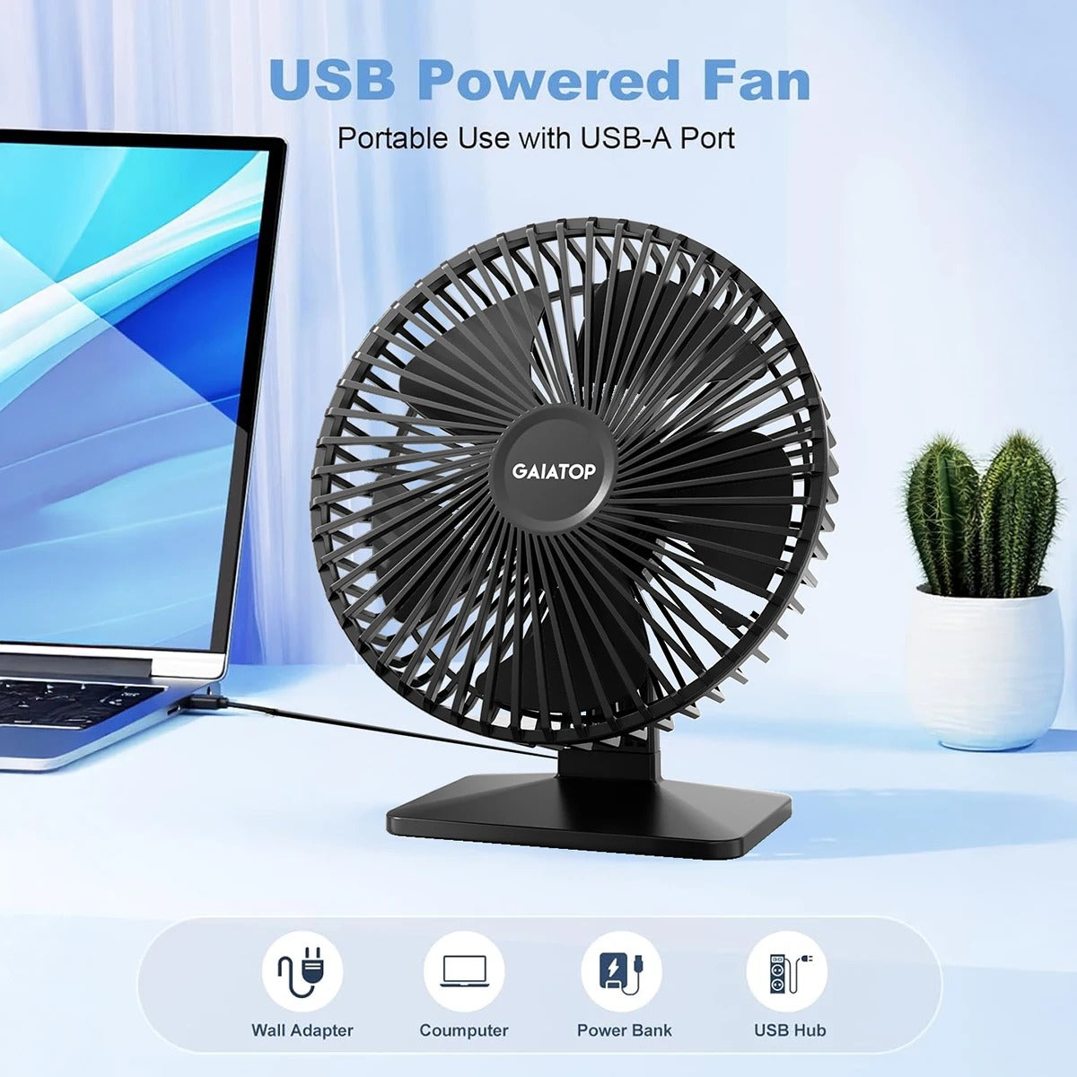 Desk Fan Portable USB Fan 90° Adjustable Cooling Fan Mute 4 Speed Adjustment Ultra Quiet