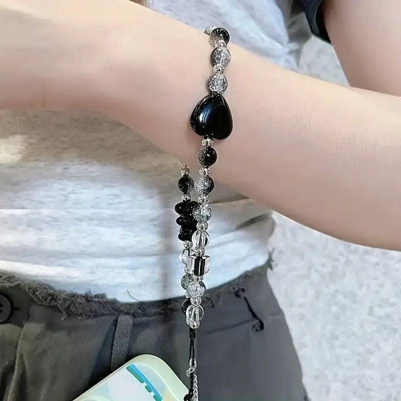 Strawberry Black Love Cute Bear Chain Charm Wrist Strap key cord