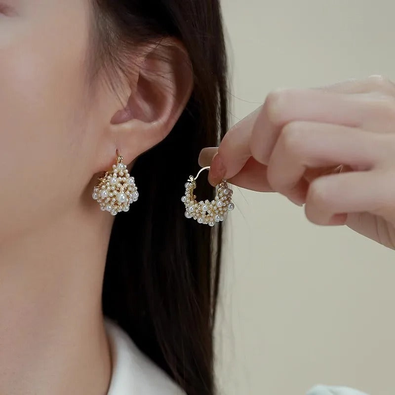 Irregular Metal Pearl Earrings European American Style