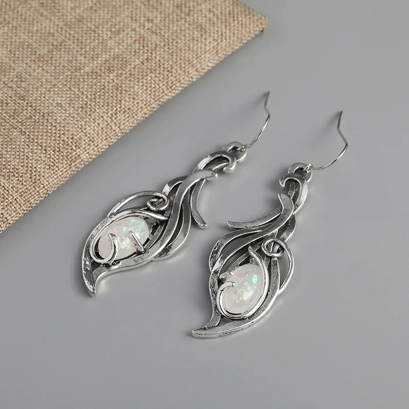 Charming Oval Fire Opal Earring For Women Silver Color Drop Earrings