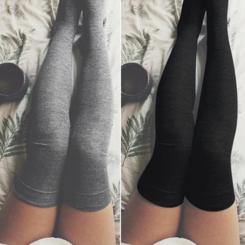 Sexy Black White Solid Color Long Socks Women