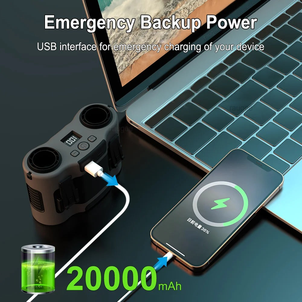 20000Mah Waist Fan Portable Clip Fan With Double Wind Outlet Mini Wearable