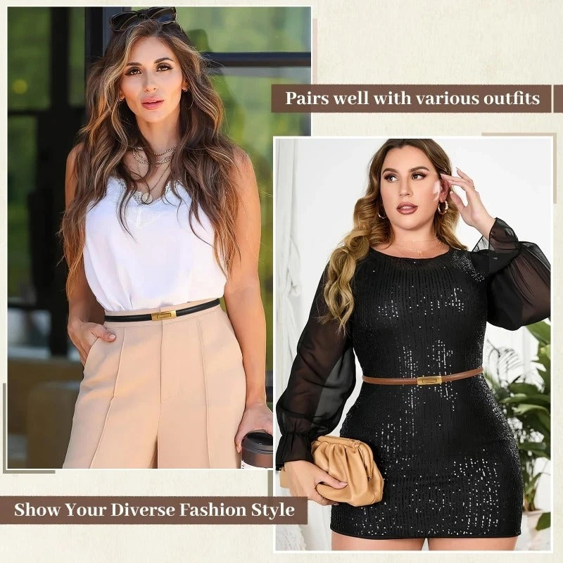 Women Skinny Patent Genuine Leather Slim Belt