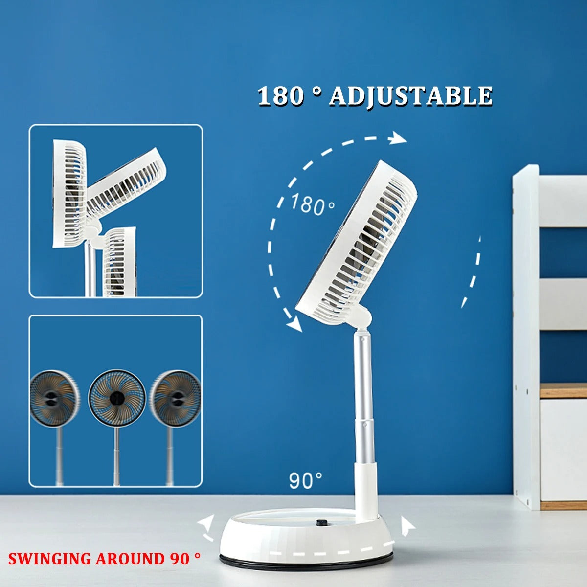 Portable Oscillating Standing Fan with Remote Controller Foldable Desk Fan Rechargeable