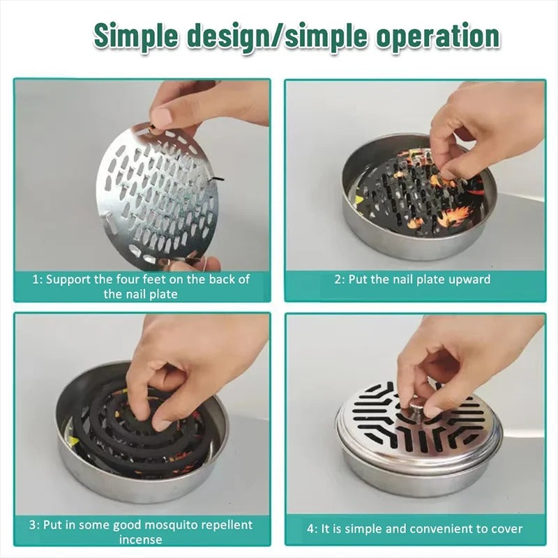 Mosquito Coils Holder Stainless Steel Mosquito Coil Box with Cover Round