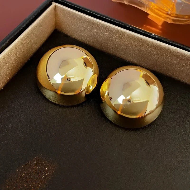 Smooth Round Earrings For Women Big Ball Metal Stud