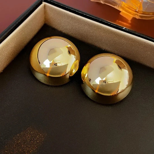 Smooth Round Earrings For Women Big Ball Metal Stud
