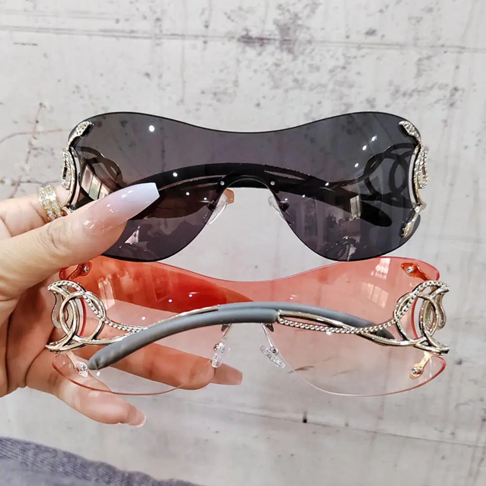 Rimless Sunglasses Women Stylish Gradient Lens