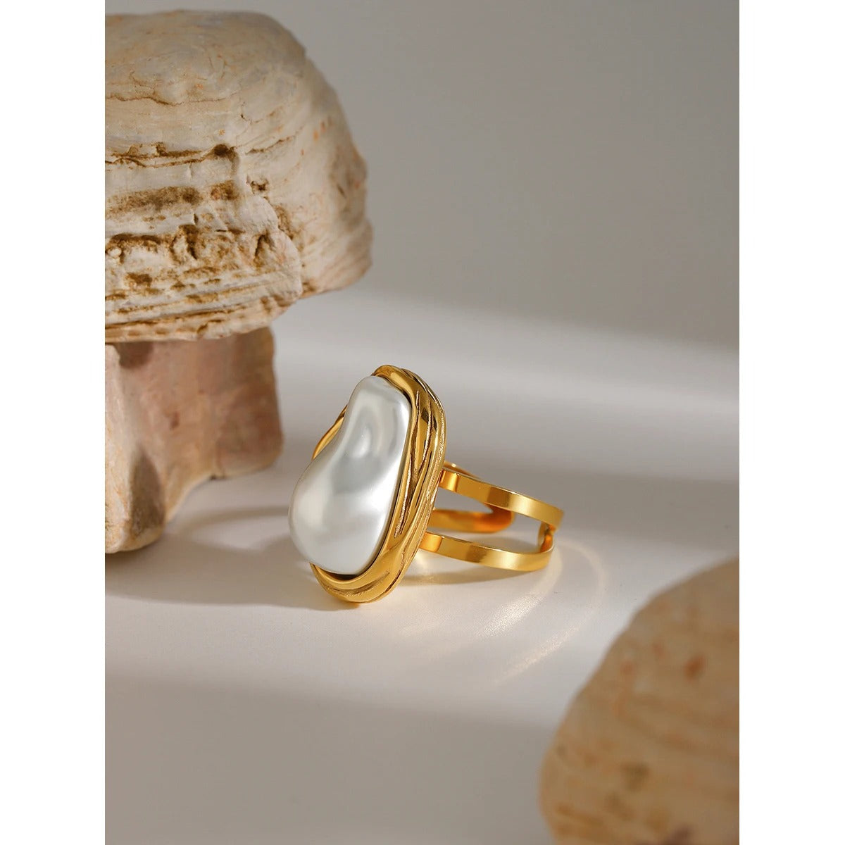 Fashion Imitation Pearl Stainless Steel Gold Color Ring