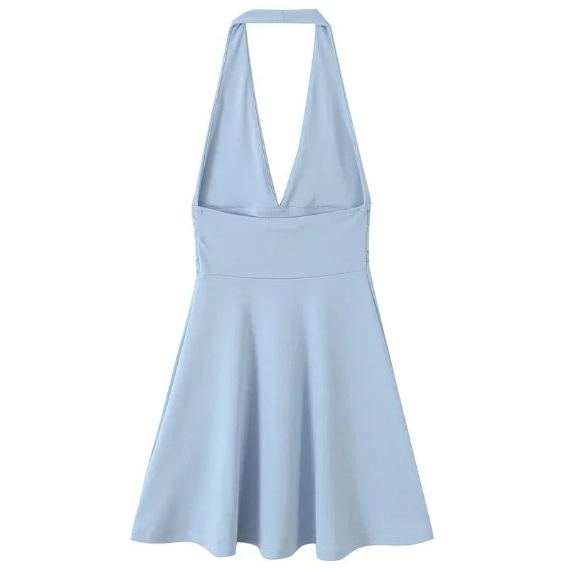 Halter Short Dresses 2025 Woman Summer Off Shoulder Pleated