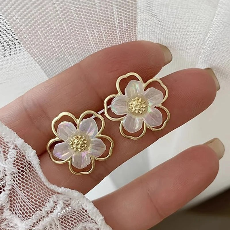 Cute Small White Flower Earrings for Women