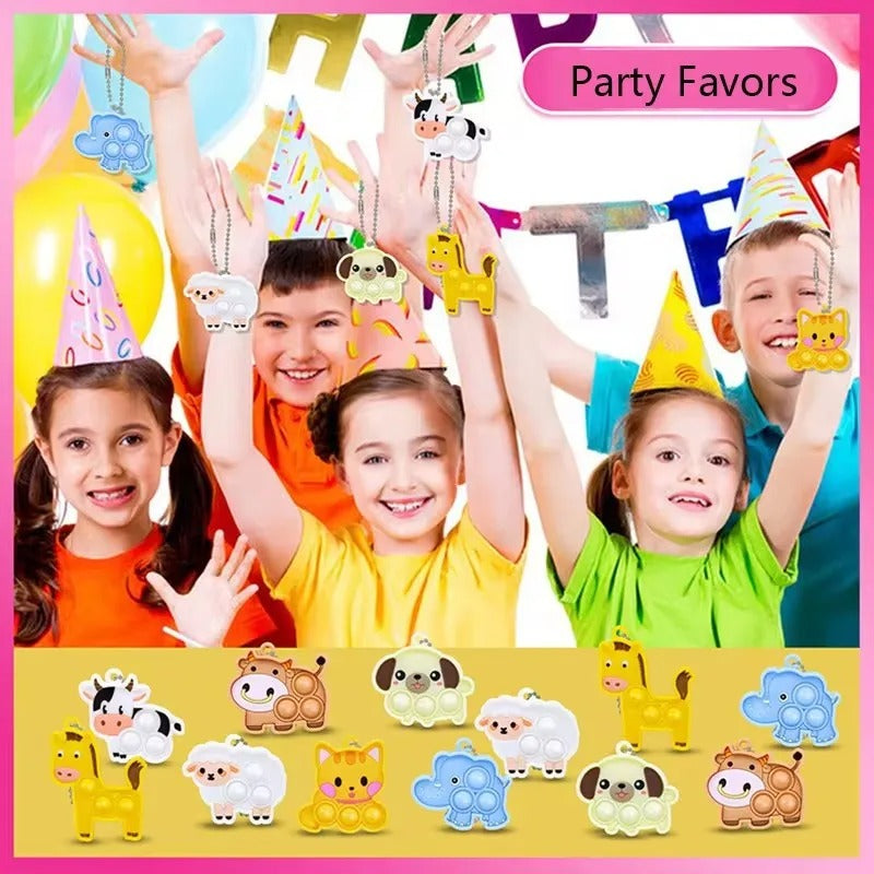 21Pcs Cartoon Animal Pop Keychain Hanging Stress Relief Toys