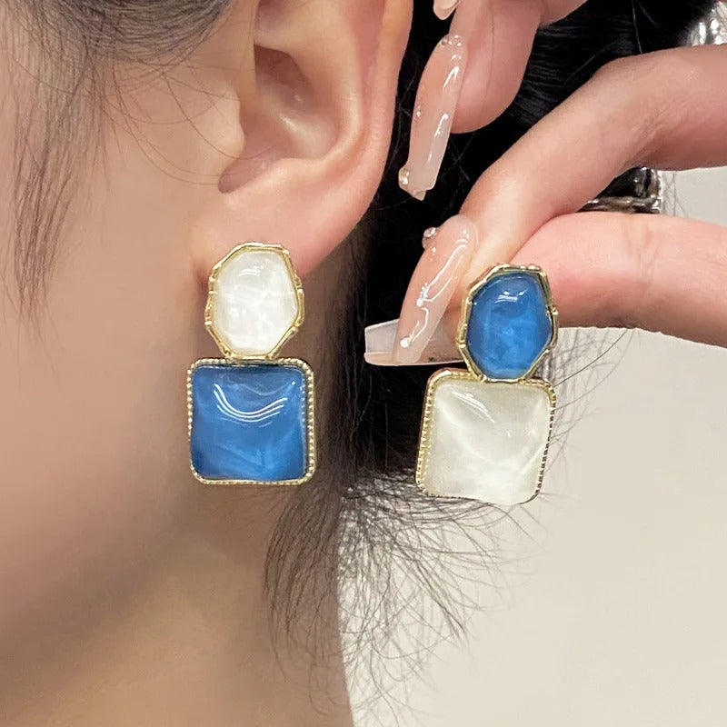 Purple Square Resin Dangle Earrings for Women