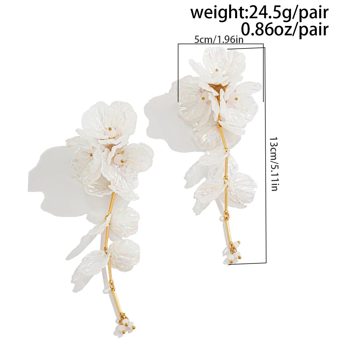 Elegant White Petal Flower Drop Earrings Women