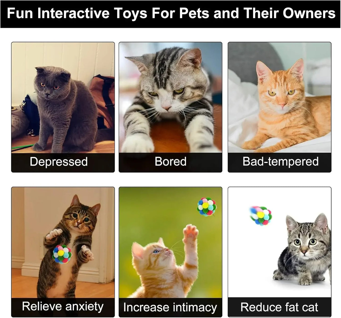 Cat Toys Balls with Bells Color Cat Pom Pom Balls