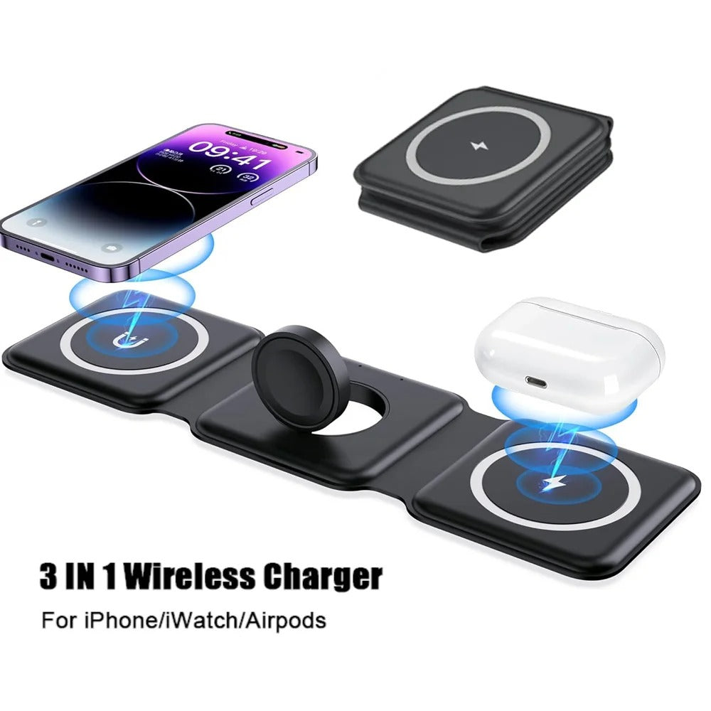 100W 3 in 1 foldable Wireless Charger Pad Stand for iPhone Earpads iWatch