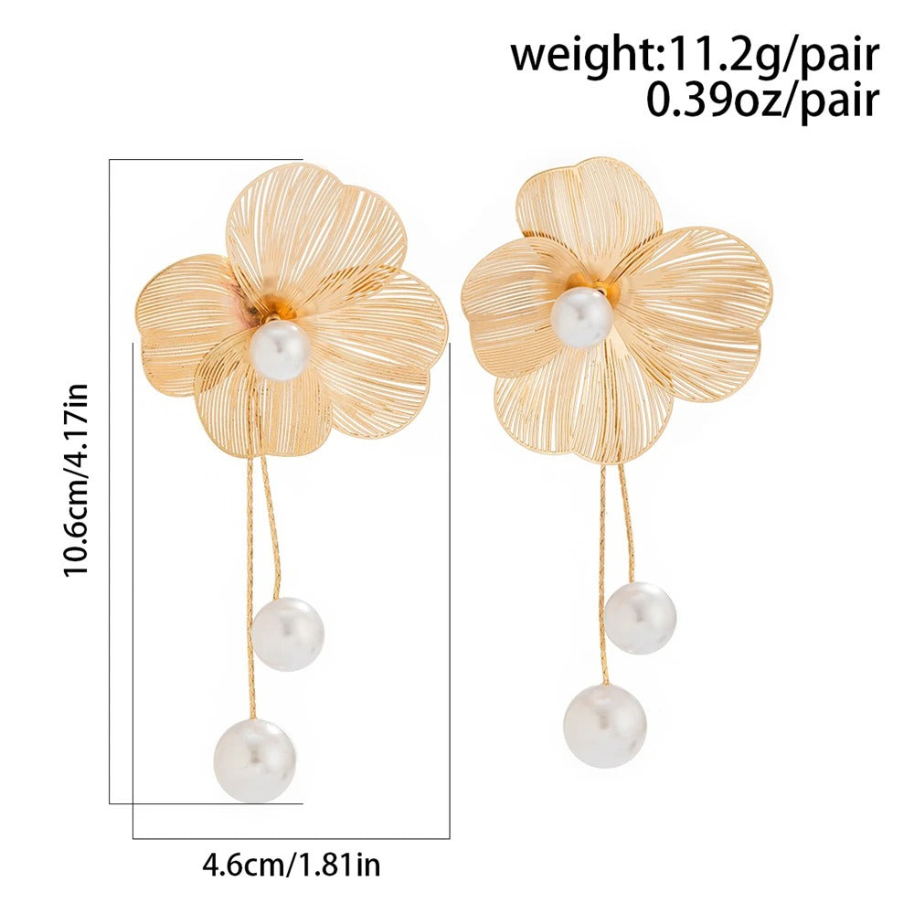 Fashion Large Flower Earring with Pearl Pendant