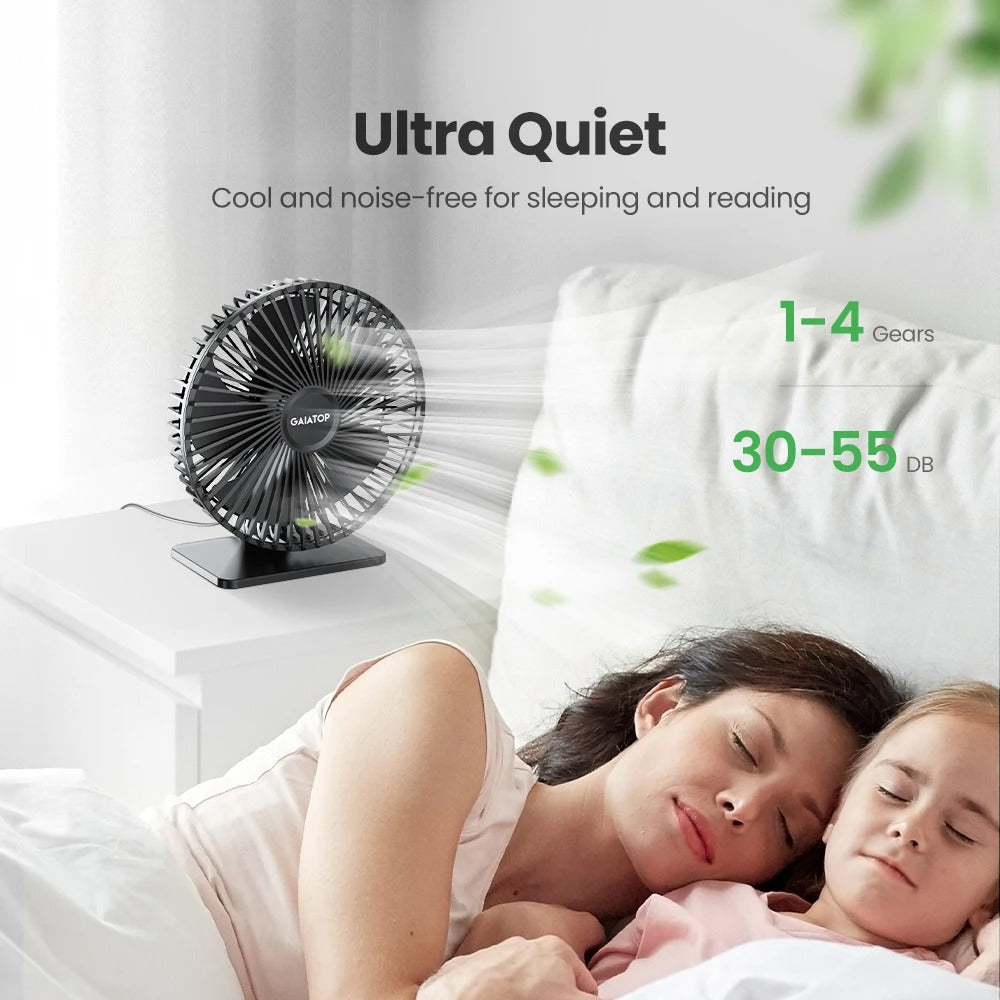Desk Fan Portable USB Fan 90° Adjustable Cooling Fan Mute 4 Speed Adjustment Ultra Quiet