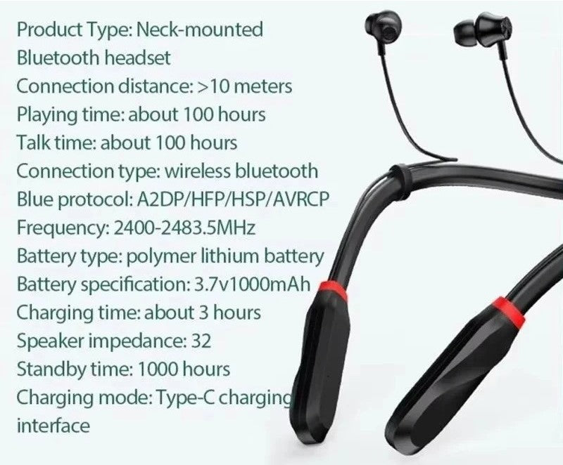 Neckband Bluetooth Headphones Wireless Earphones 9D