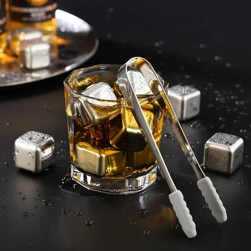 4/6/8 Pcs Stainless Steel Ice Cubes Set Reusable Chilling Stones