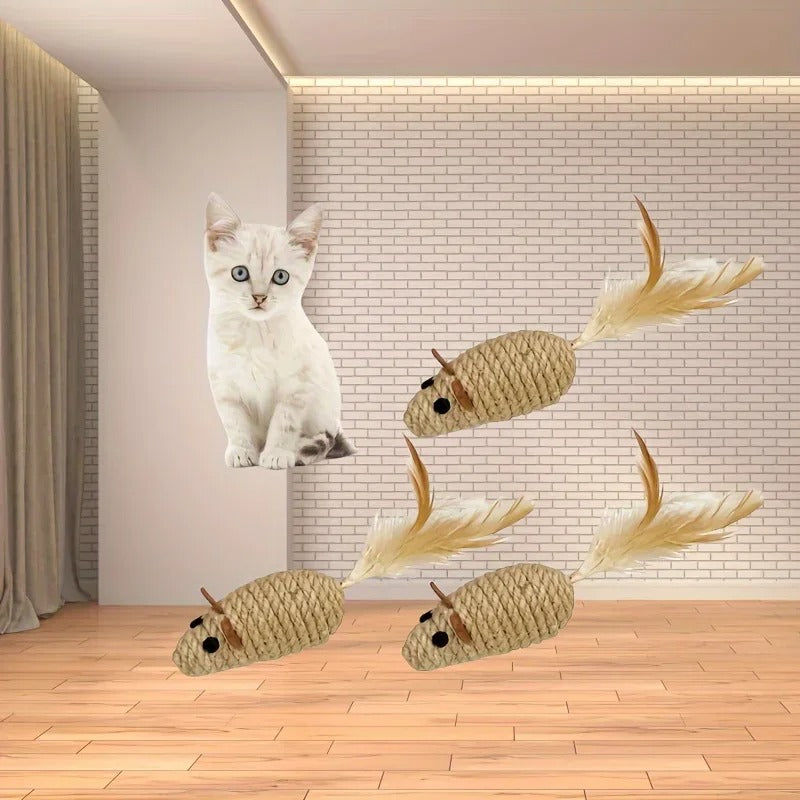 4pcs Sisal False Mouse Cat Toy Mouse Teasing Bite Toy Interactive