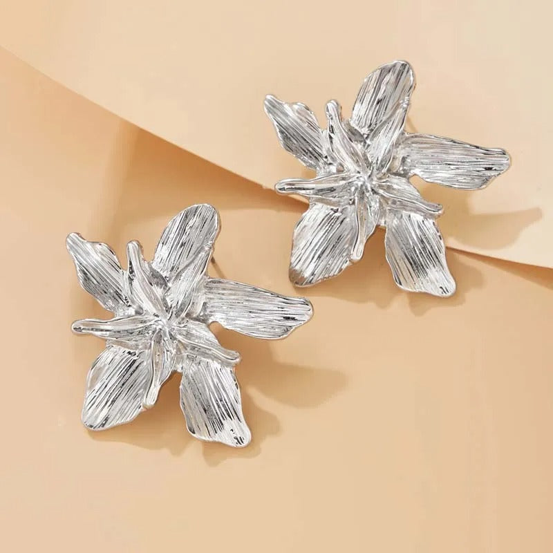 Metal Gold Color Flower Big Earrings For Women Fashion