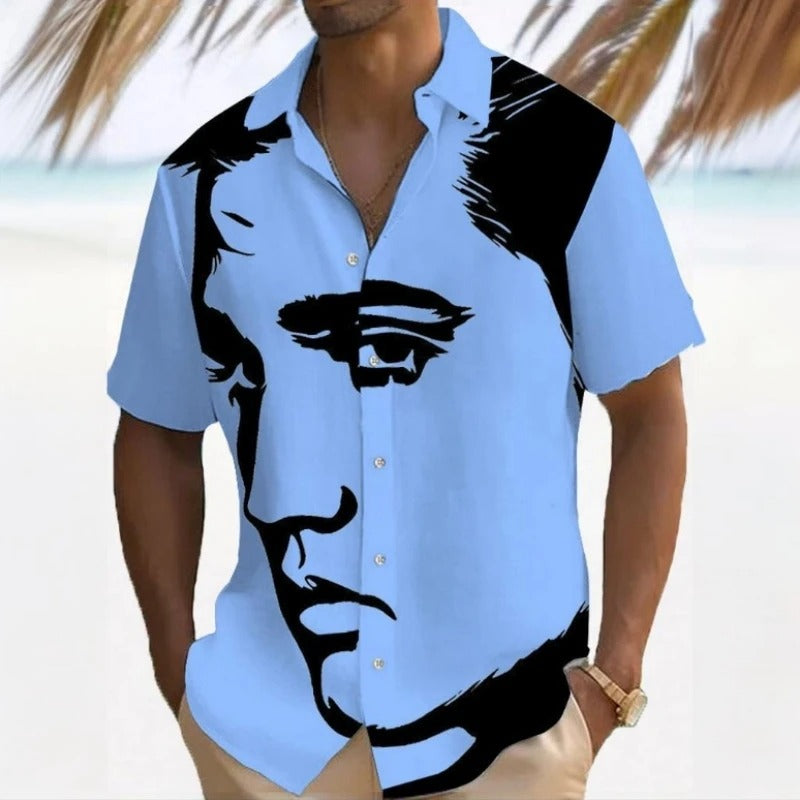 Men's Shirt 3d Face Print Short Sleeve Shirts Beach Casual