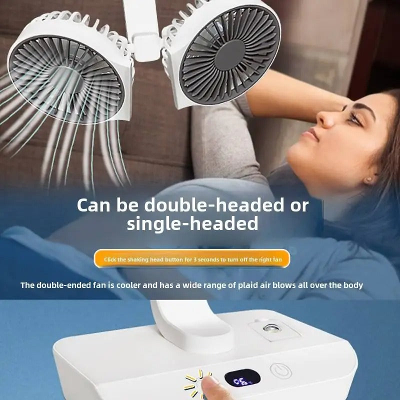 New Double Head Desktop Fan 4-Gears Wind Fast Cooling Digital Display 8000mAh
