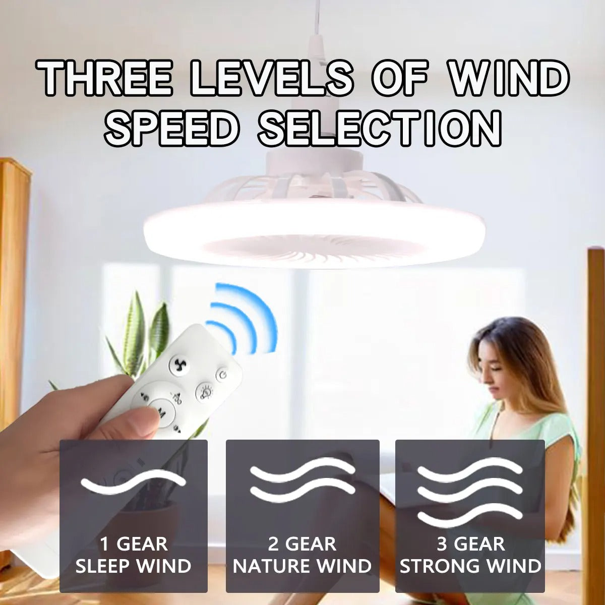 LED Ceiling Fan Light E27 With Remote Control Dimming 3-speed Ddjustable Wind