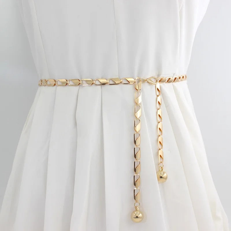 Metal Ball Pendant Waist Chain Women Thin Belt