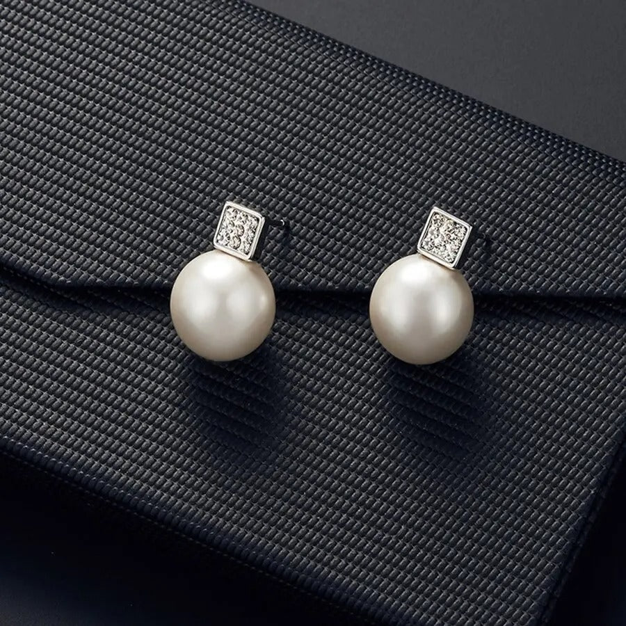 2 PCS Imitation Pearl Pendant Women Necklace Earring