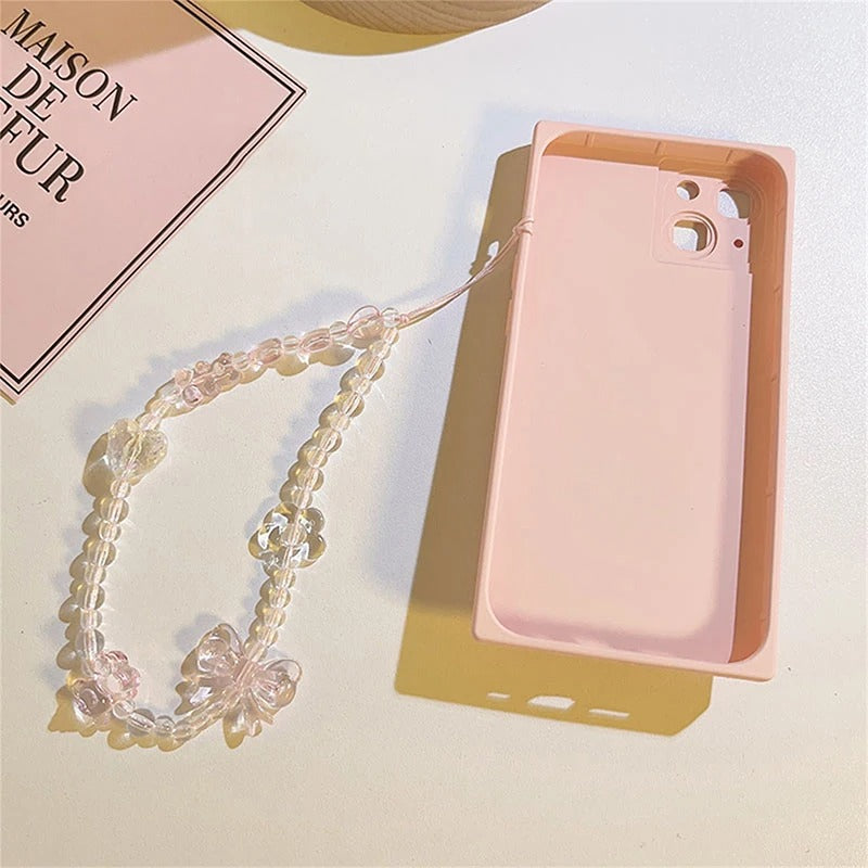 Korean Pink Bear Butterfly Flower Phone Strap Charm Chain Knot