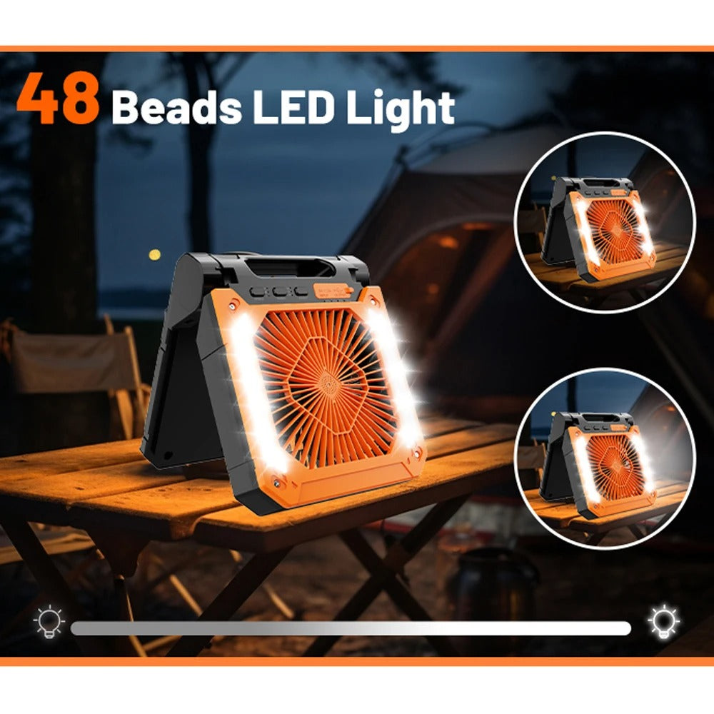 20000mAh Portable Electric Fan With Led Light Tent Car Camping Hook&USB&Solar