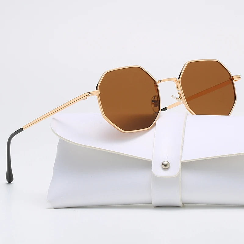 Polygon Metal Sunglasses Vintage Frame For Women