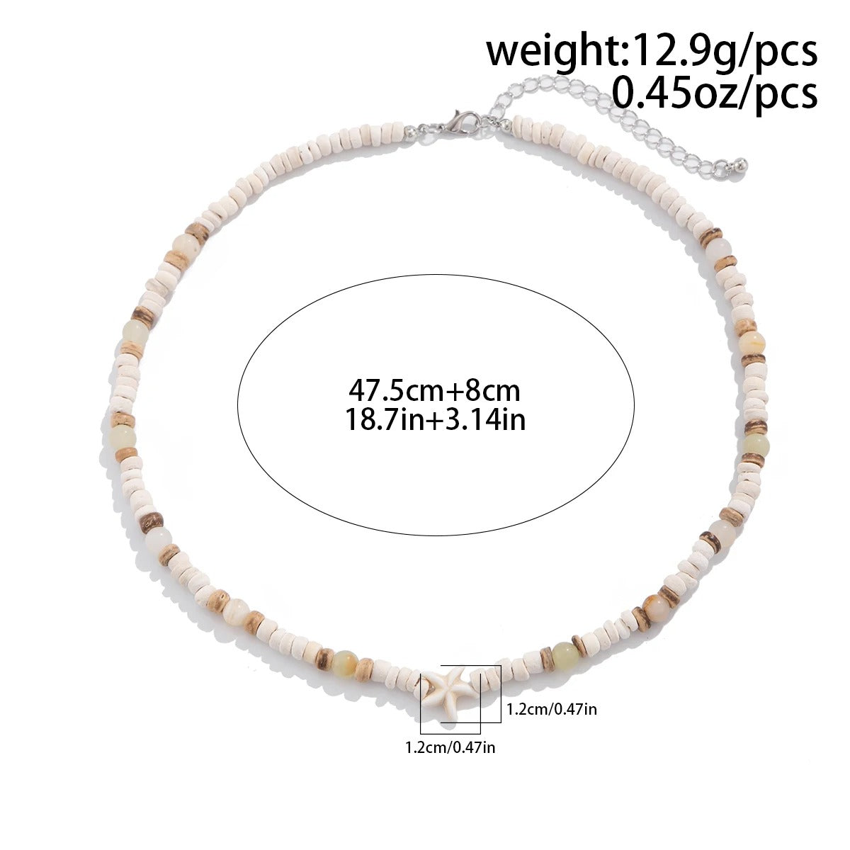 Summer Coconut-husk Wood Beads Starfish Choker Necklace