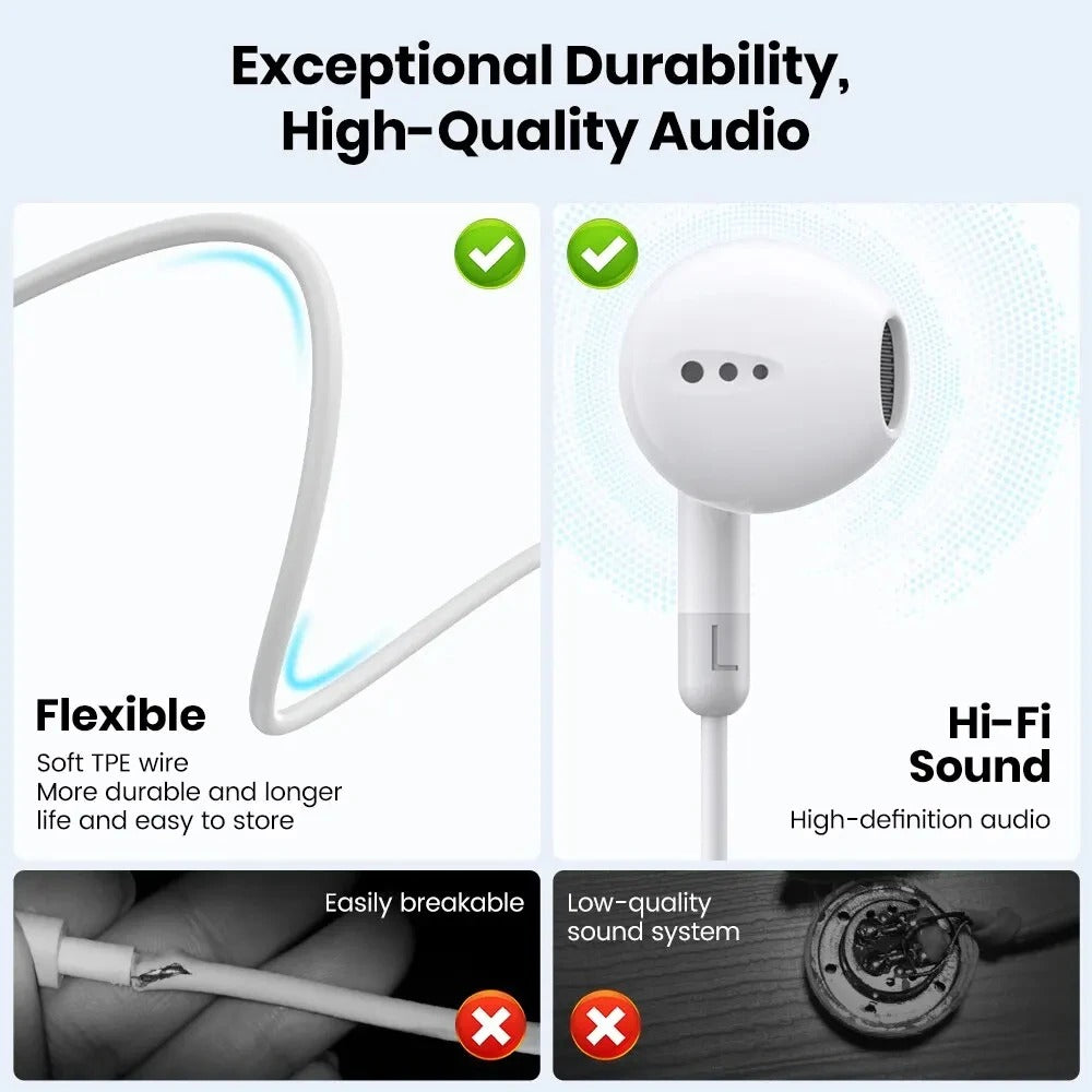 Headphones For iPhone 16 Pro Max 15 14 13 12 11 Mini in-ear Earphones X XS XR 7 8 6 6S Plus Wired Headset Phone Accessories