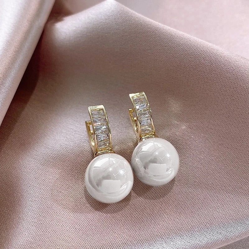 Sweet Pink/White Imitation Pearl Earrings for Women