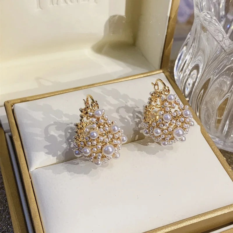 Irregular Metal Pearl Earrings European American Style